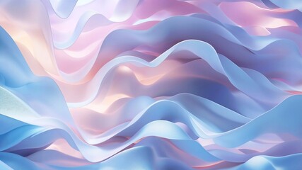 3D rendering, abstract blue and pink waves, texture background with light smooth satin fabric