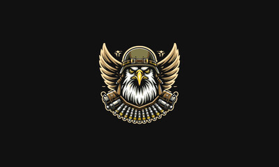 Obraz premium head eagle wearing army helmet vector mascot design