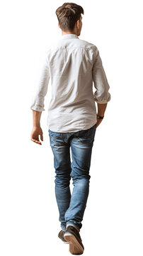 Casual Man Walking Away, Isolated on Transparent Background