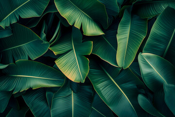 Obraz premium Abstract tropical banana leaves dark green full-frame background