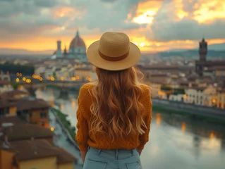 Outdoor-Kissen woman travelling in Florence, Italy at sunset © Gianandrea Villa