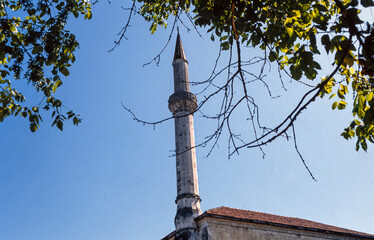 Mosque at Bihac Bosnia and Herzegovina. Former Joegoeslavia in the eighties. Minaret.