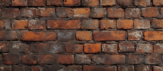 Obraz premium This close-up photo showcases the worn texture of a brick wall made entirely of individual bricks.