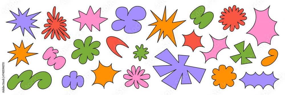 Poster abstract set colorful retro groovy shapes on a white background. vector illustration in style 90s, 0