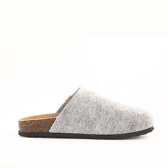 Side view Cozy gray slipper on white floor