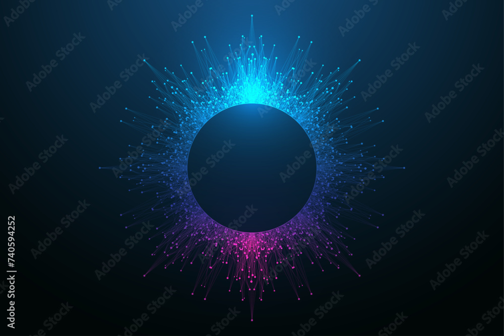 Aufkleber Quantum computing technology concept. Big Data Visualization. AI Generative Banner Concept In The Digital Style. Generative Design Element For Internet Technology. Concept Artificial Intelligence
