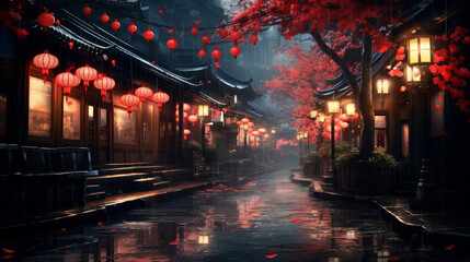 Traditional paper red lanterns on the street of China. Celebrating Chinese New Year