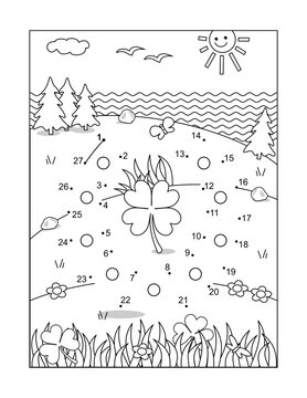 St. Patrick's Day dot-to-dot picture puzzle and coloring page with horseshoe
