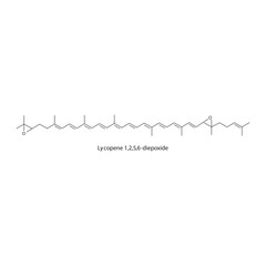 Lycopene 1,2,5′,6′-diepoxide skeletal structure diagram.Caratenoid compound molecule scientific illustration on white background.