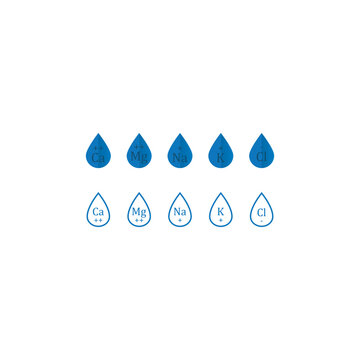 Set of 10 blue electrolyte icon elements - Calcium, Potassium, Chlorine, Magnesium, Sodium - to use in product, web design, advertisement and more.