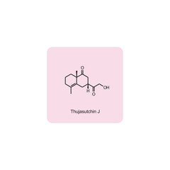 Thujasutchin J  skeletal structure diagram.Sesquiterpene compound molecule scientific illustration on pink background.