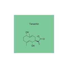 Tanachin skeletal structure diagram.Sesquiterpene compound molecule scientific illustration on green background.