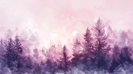 Watercolor landscape with pine.