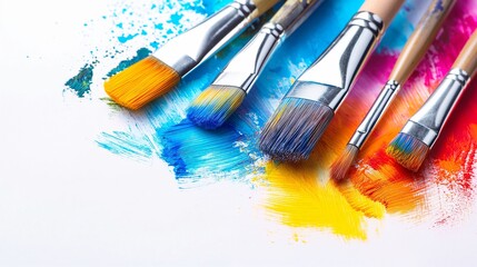 Obraz premium Vivid Paint Strokes and Brushes on White Canvas