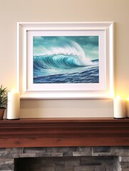 Oceanic Splendor: Atmospheric Ocean Wave Framed Landscape Print for Beach Decor