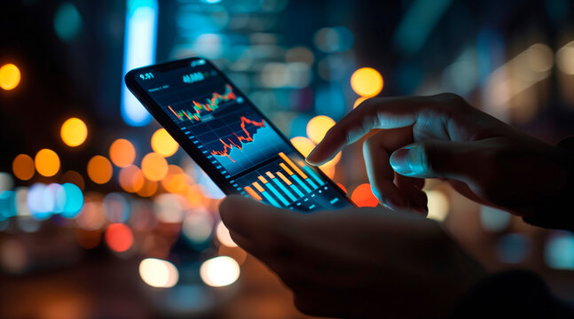 Businessman using a smartphone app to buy or sell shares of stock market. Investment concept  - Powered by Adobe