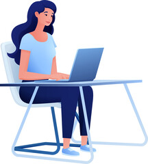 Woman Using Laptop Computer Cartoon Illustration