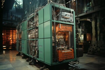 retro analog device for industry and scientific research and measurements, in interior of laboratory, concept of retro futurism lamp electronics