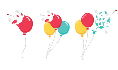 Popped balloon vector isolated on white background. Popped balloon clip art. Flat vector in cartoon style.