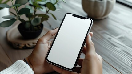 Businessman reading an informations on the phone screen. Phone white screen mockup. empty mockup. Generative AI.