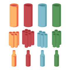 Shrinkable tubes vector cartoon set isolated on a white background.