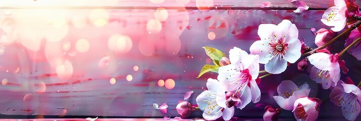 Pink Blossoms Adorning Weathered Wood, Enhanced by the Trendy Palette of Spring, Forming a Harmonious and Stylish Ensemble. Made with Generative AI Technology
