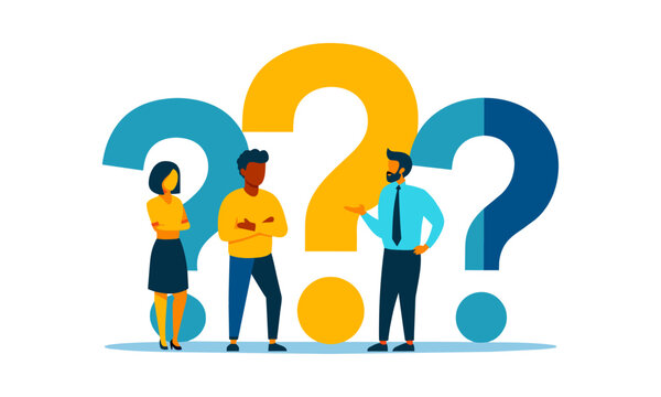 Ask questions when you're confused, have doubts or queries you'd like information on. Business people and employees can use question mark signs to ask inquiries and get answers to solve problems.