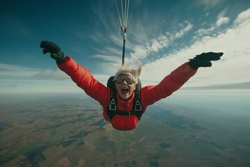 Portrait d'une vieille femme faisant du parachute » IA générative