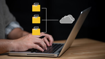 Data transfer through cloud technology Exchange data with modern internet technology that is fast...