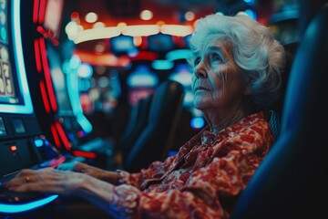 Vieille femme devant une machine à sous dans un casino » IA générative