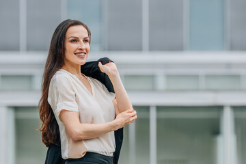 business woman outdoors with security attitude