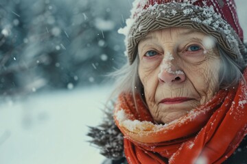 Vieille femme se promenant dans la neige » IA générative