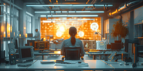 An office with a mixture of people and artificial intelligence working. Generative AI.