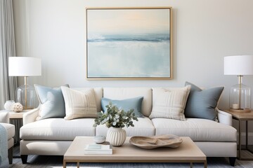 Coastal Style Living Room Interiors: Modern Apartment with Bench Seating & Coastal Color Palette