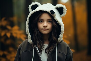 Jeune fille dans la forêt avec une capuche de panda » IA générative