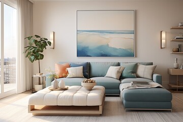 Coastal Style Chic: Modern Apartment with Bench Seating and Serene Coastal Color Palette