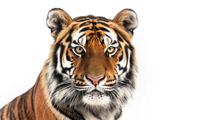 Tiger looking camera with clipping path on white background . Generative Ai - obrazy, fototapety, plakaty