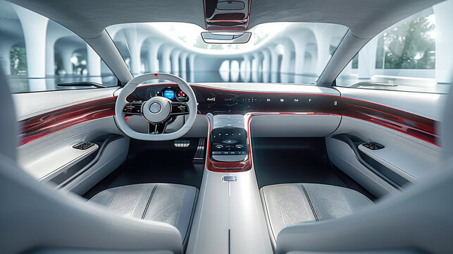 Inside a modern electric car. Generative AI.