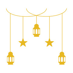 Ramadan Kareem Arabian lantern and lamps border. Vector illustration.