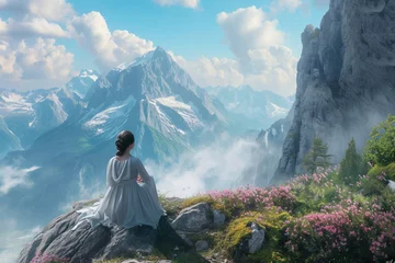 Crédence de cuisine en verre imprimé Mont Cradle Mountain Serenity: Breathtaking Landscape Woman