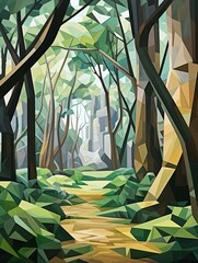 Protected Cubist Park Geometric Art Print - Contemporary Cubism Inspired National Park Artworks