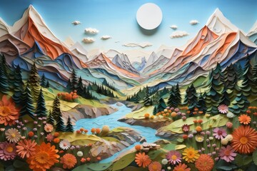 creativity with a paper landscape background, where folded paper mountains, valleys, and meadows come together to form, Generative AI