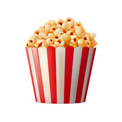 Popcorn in red and white striped bucket isolated on a white and transparent background