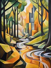 Cubist River Reflections: Contemporary Art of Riverside Streams and Brook