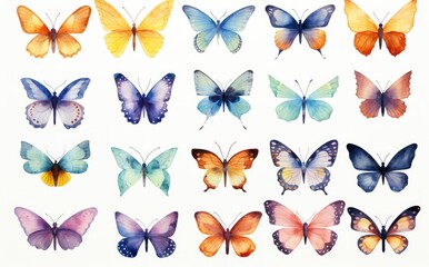 Watercolor Whimsy: A Delicate Dance of Diverse Butterflies, Generative AI
