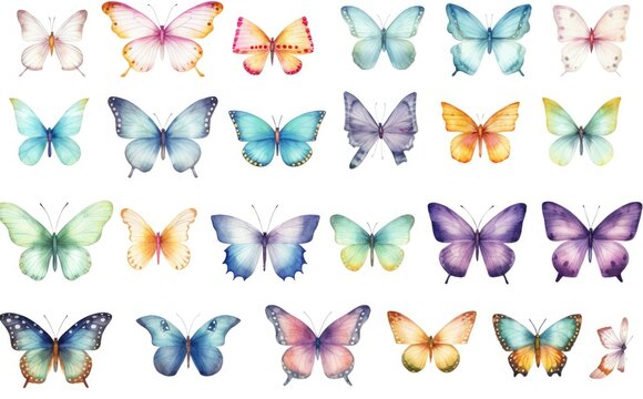 Watercolor Whimsy: A Delicate Dance of Diverse Butterflies, Generative AI