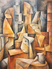 Contemporary Cubism Inspired Art: Vintage Print for Rustic Wall Decor