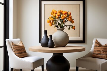 Cozy Mediterranean Dining Room: Contemporary Setting with Armchair and Flower Vase