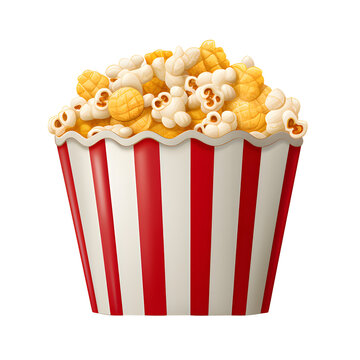 Popcorn in red and white striped bucket isolated on a white and transparent background