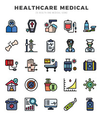 HEALTHCARE MEDICAL Icons Pack Lineal Color Style. Vector illustration.